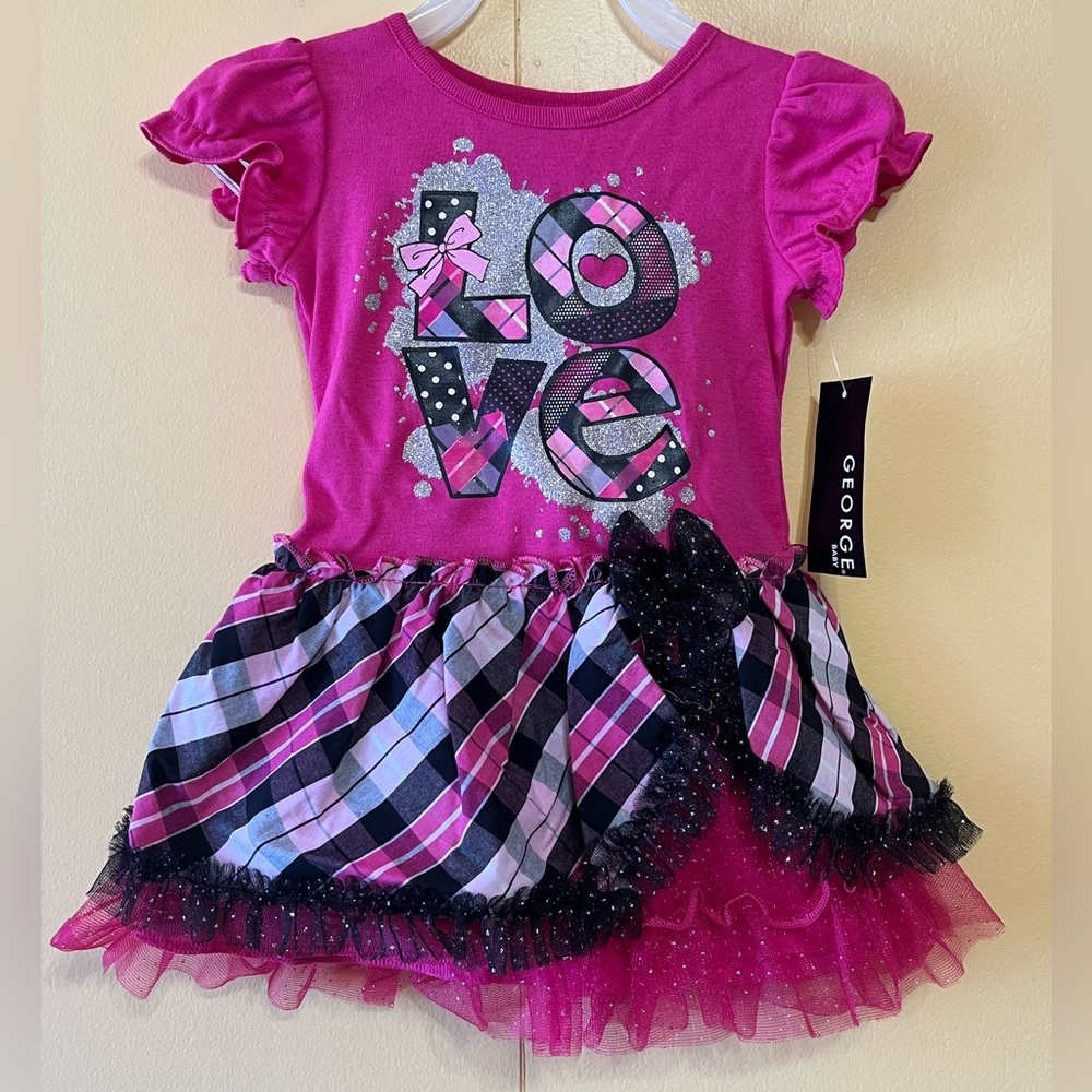George Baby Love Pink Plaid Mesh Dress 12 month